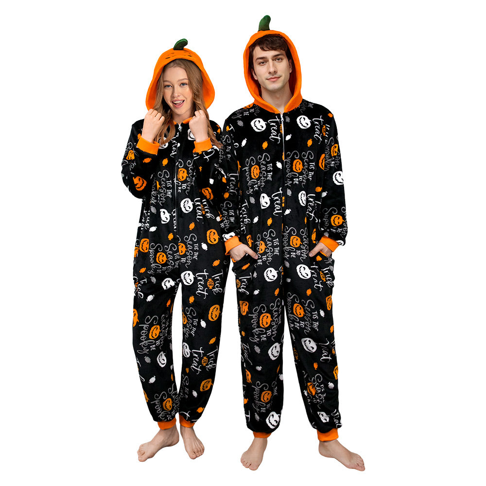 OLAOLA Unisex Adult Printed Pumpkin Plush Food Onesie Pajamas Warm Home One-Piece Sleepwear