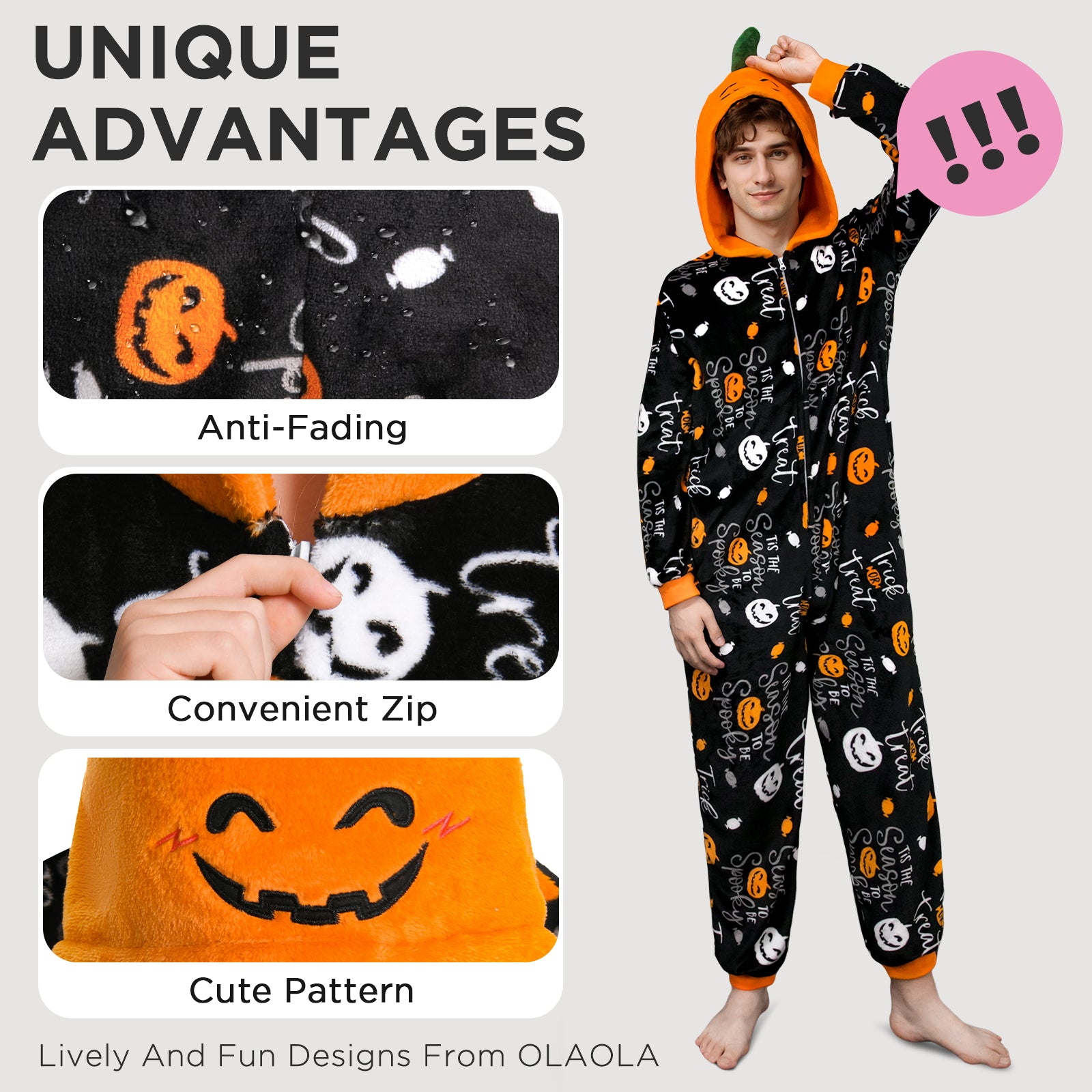 OLAOLA Unisex Adult Printed Pumpkin Plush Food Onesie Pajamas Warm Home One-Piece Sleepwear