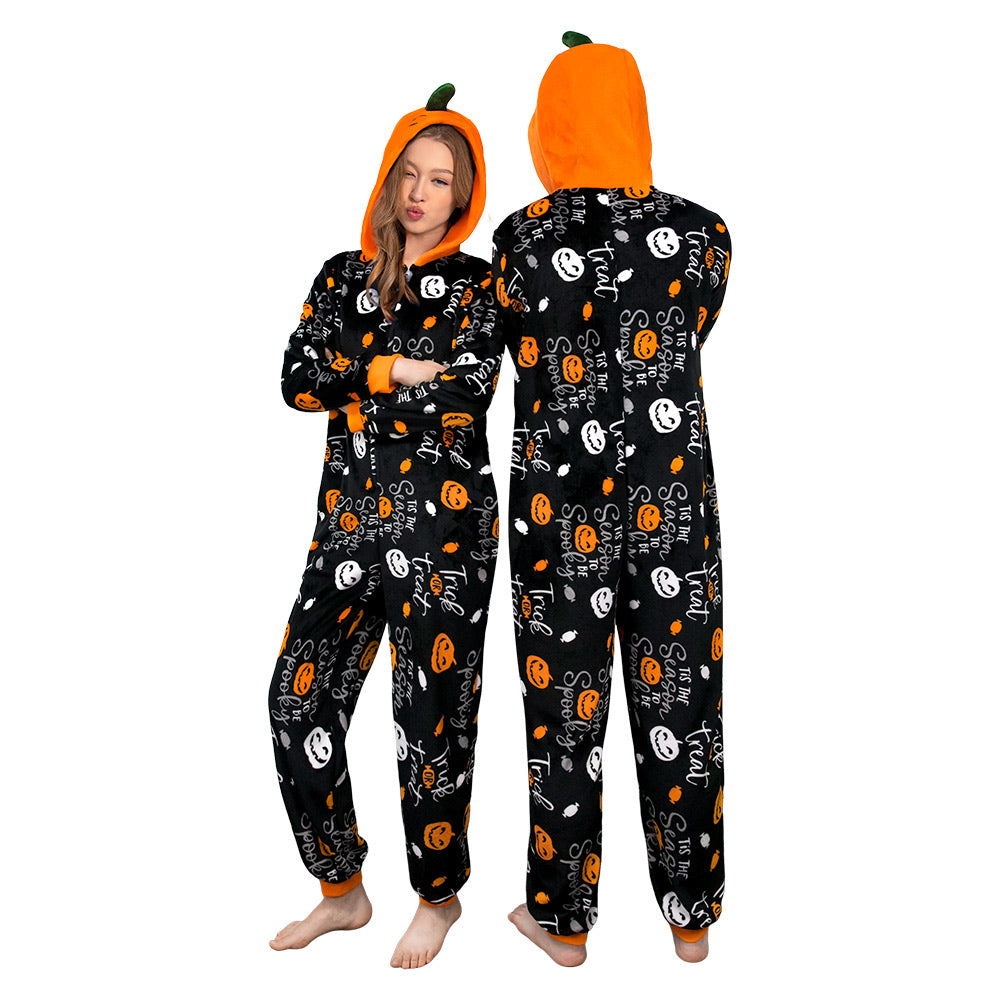 OLAOLA Unisex Adult Printed Pumpkin Plush Food Onesie Pajamas Warm Home One-Piece Sleepwear