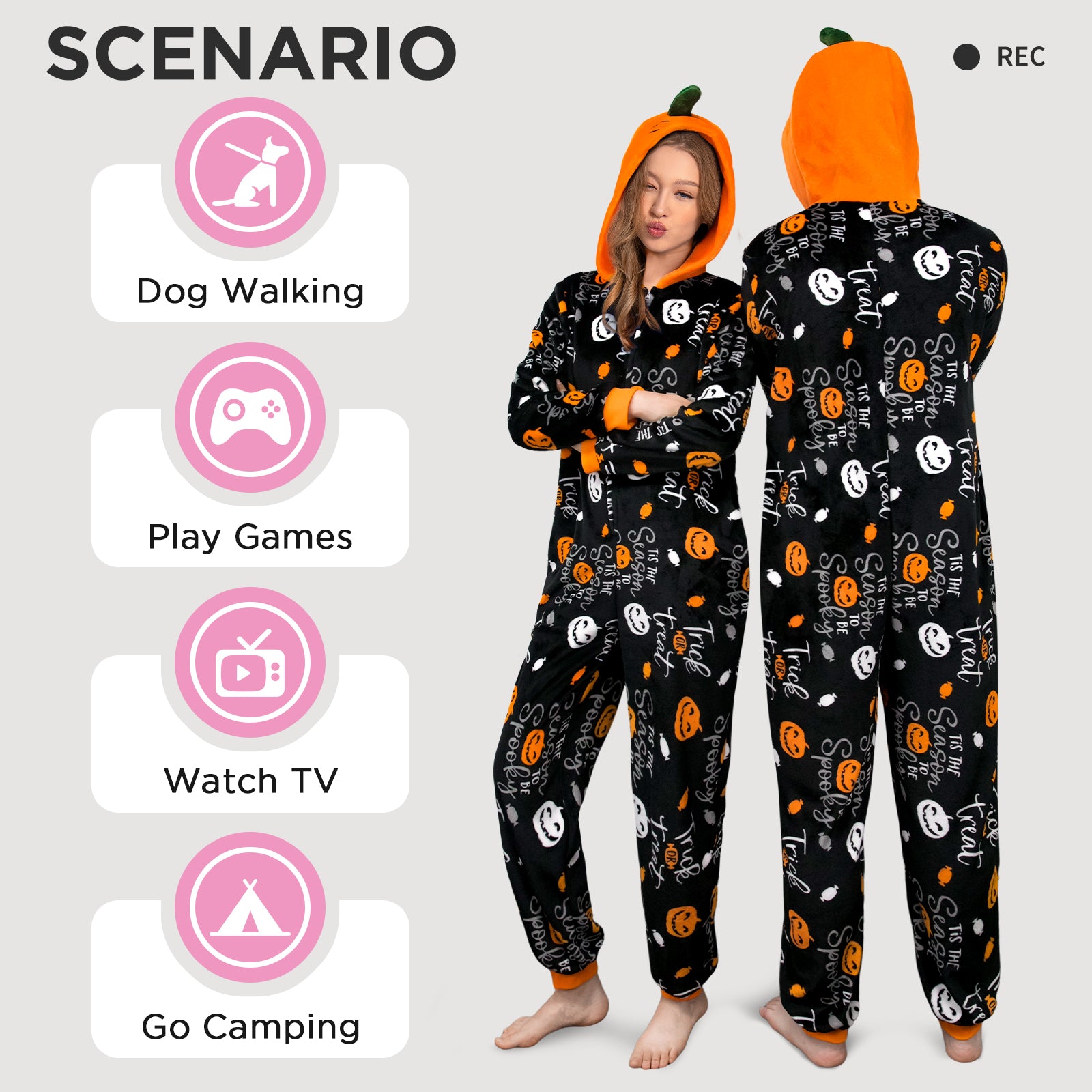 OLAOLA Unisex Adult Printed Pumpkin Plush Food Onesie Pajamas Warm Home One-Piece Sleepwear