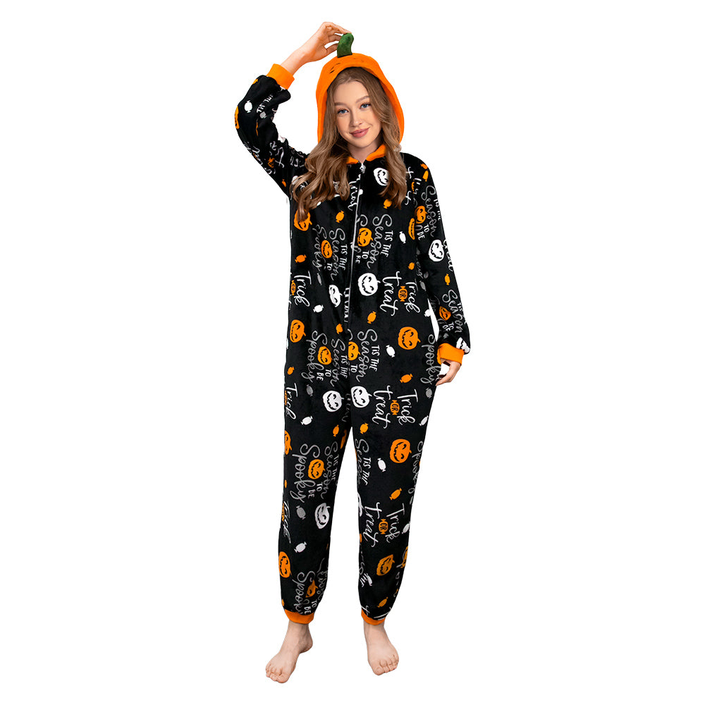 OLAOLA Unisex Adult Printed Pumpkin Plush Food Onesie Pajamas Warm Home One-Piece Sleepwear