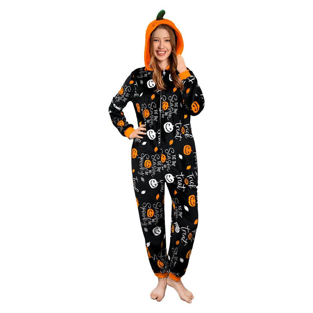 OLAOLA Unisex Adult Printed Pumpkin Plush Food Onesie Pajamas Warm Home One-Piece Sleepwear