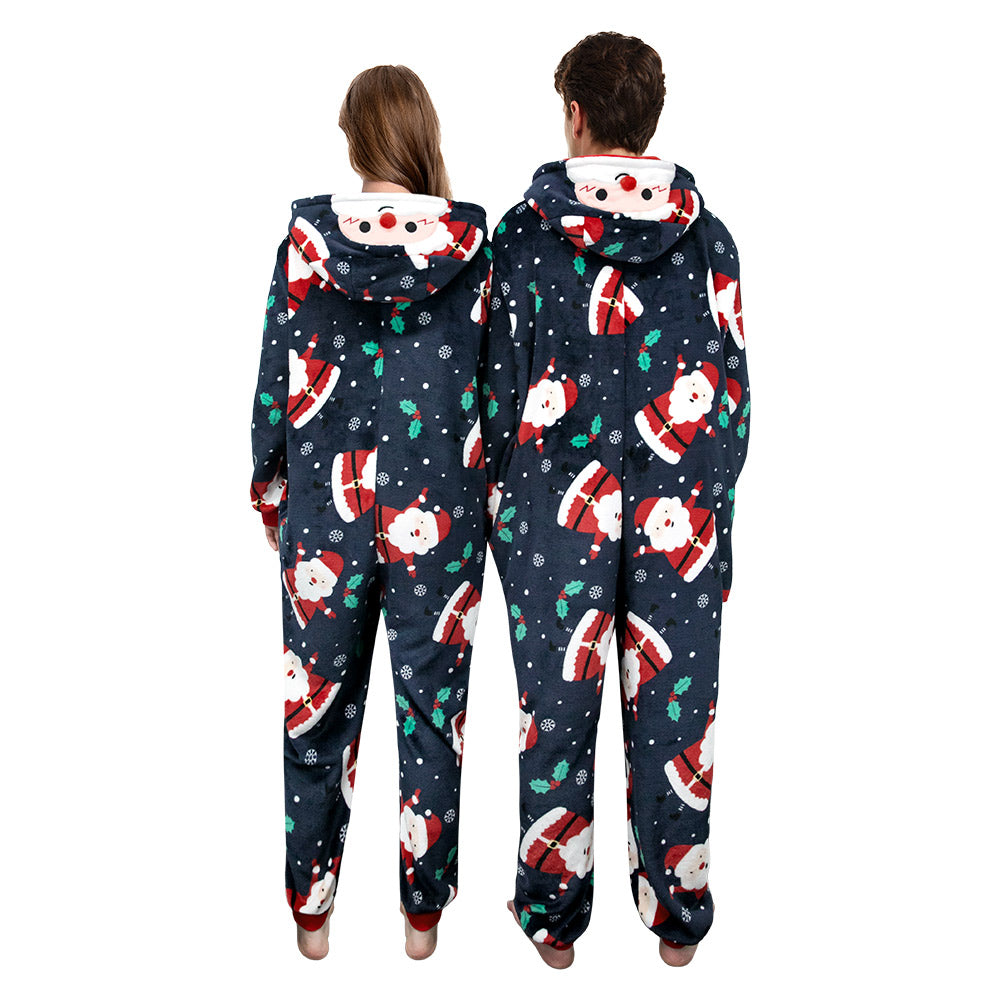 OLAOLA Unisex Adult Printed Santa Claus Christmas Plush Onesie Pajamas Warm Home Sleepwear