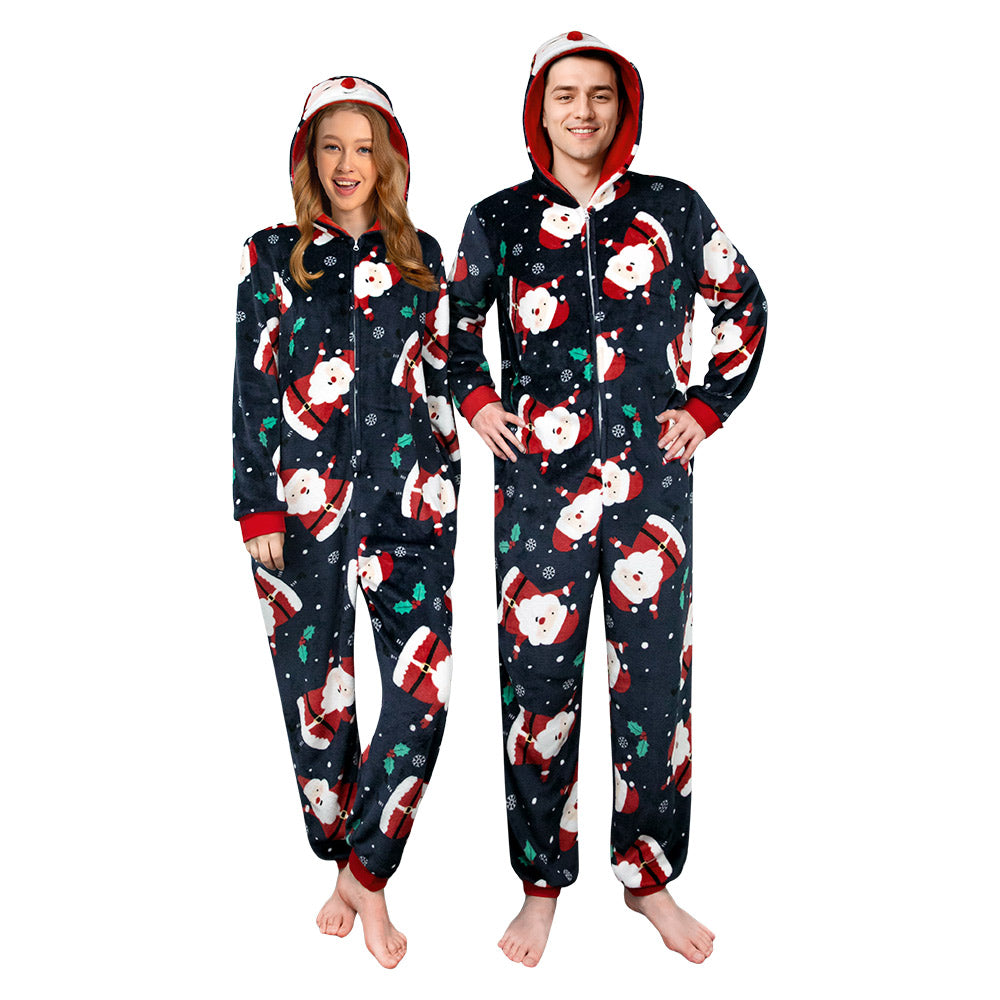 OLAOLA Unisex Adult Printed Santa Claus Christmas Plush Onesie Pajamas Warm Home Sleepwear