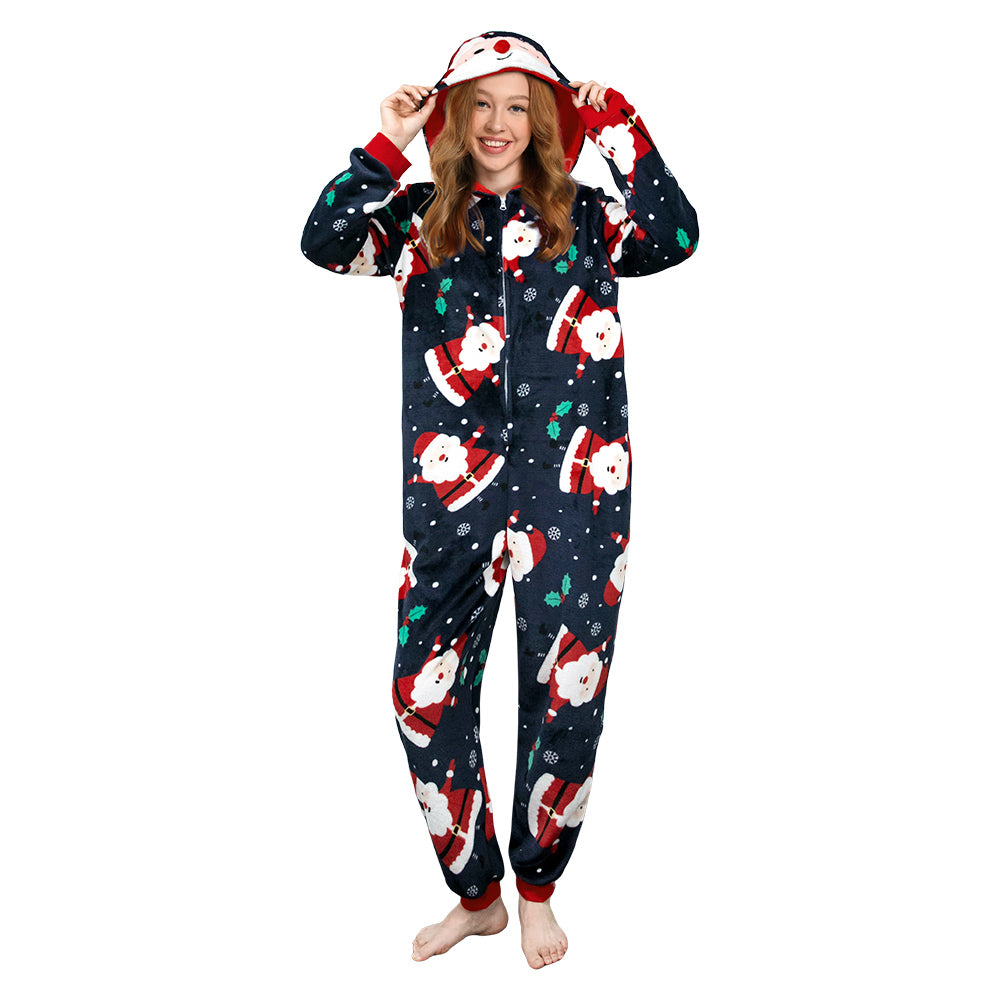 OLAOLA Unisex Adult Printed Santa Claus Christmas Plush Onesie Pajamas Warm Home Sleepwear