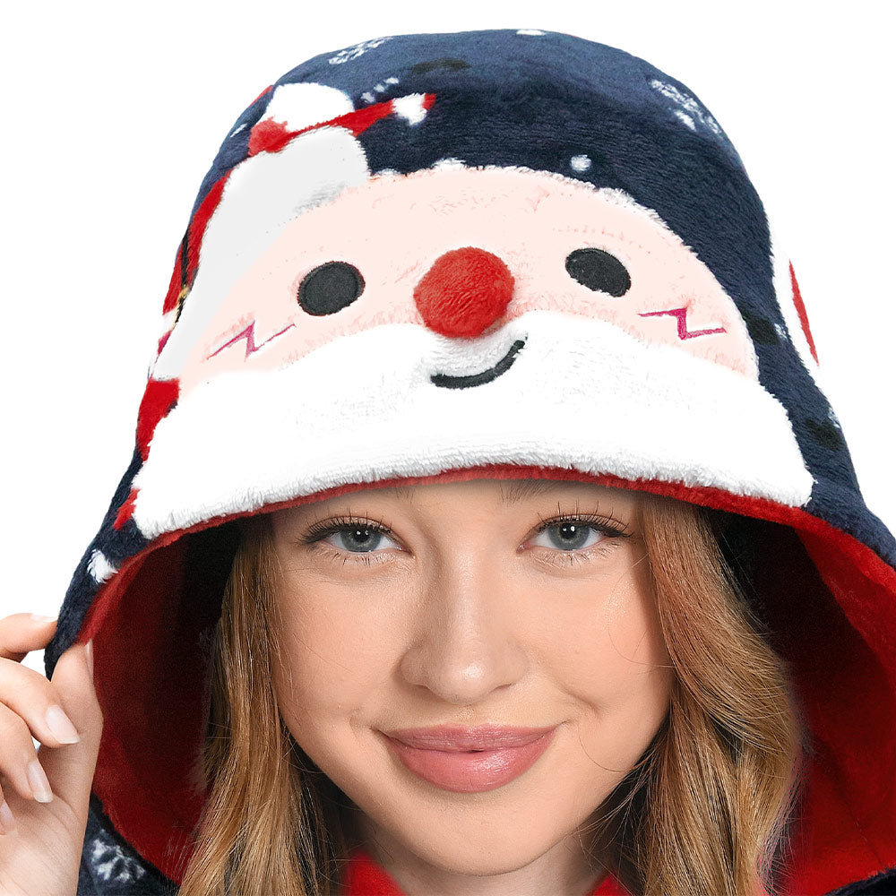 OLAOLA Unisex Adult Printed Santa Claus Christmas Plush Onesie Pajamas Warm Home Sleepwear