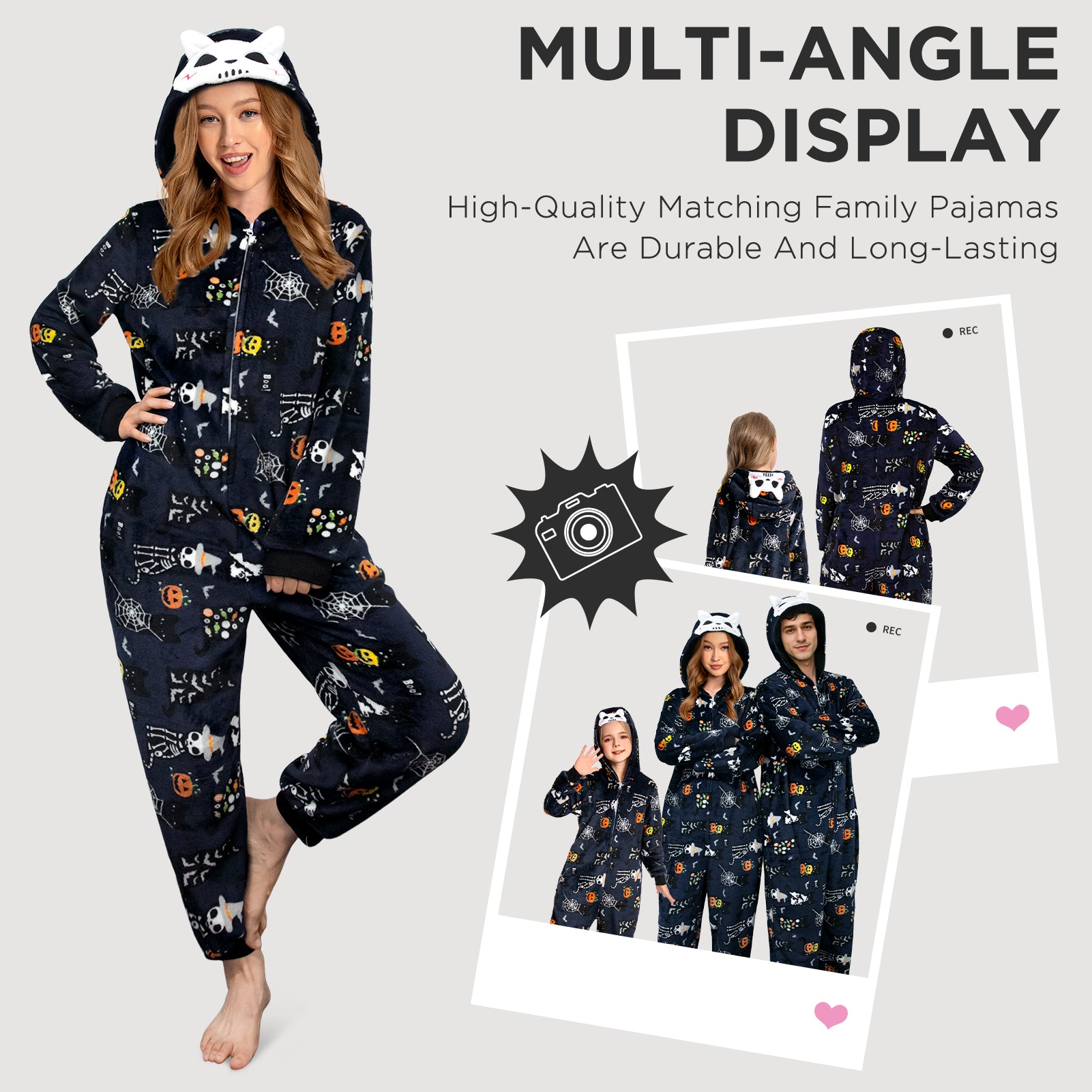 OLAOLA Unisex Adult Printed Skull Halloween Plush Onesie Pajamas Warm Home One-Piece Sleepwear