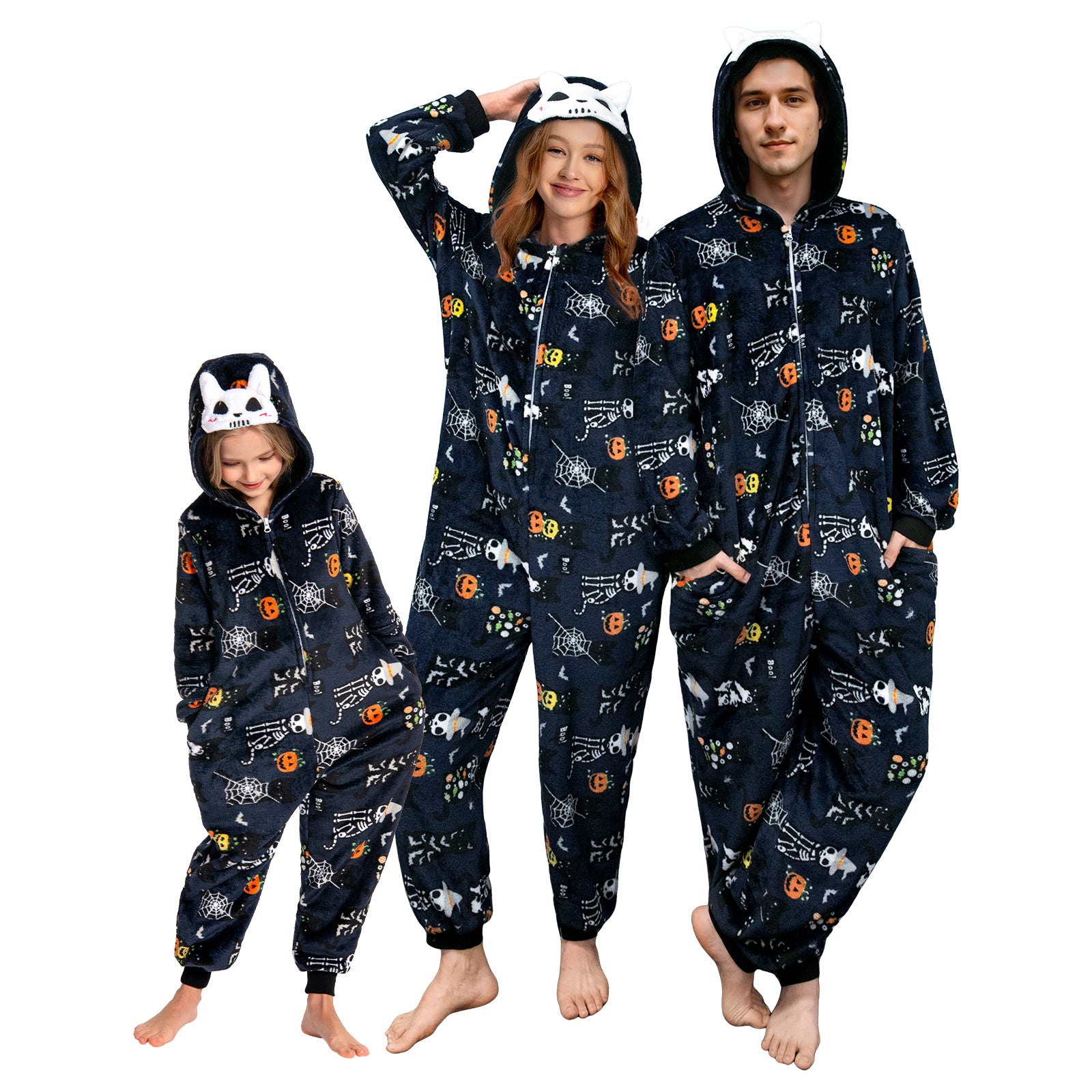 OLAOLA Unisex Adult Printed Skull Halloween Plush Onesie Pajamas Warm Home One-Piece Sleepwear
