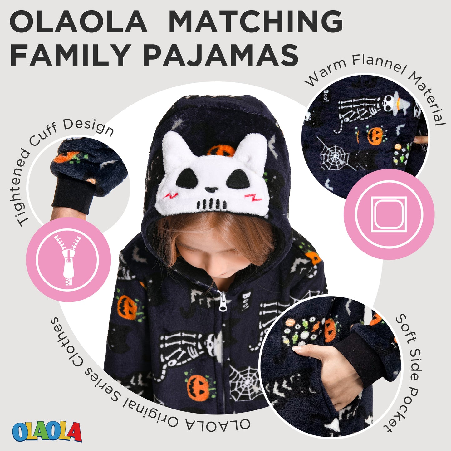 OLAOLA Unisex Adult Printed Skull Halloween Plush Onesie Pajamas Warm Home One-Piece Sleepwear