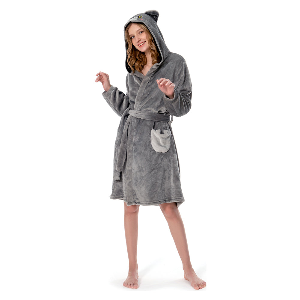 OLAOLA Women Adult Blue Cat Animal Onesie Plush Bathrobe Soft Flannel Warm Home Robe
