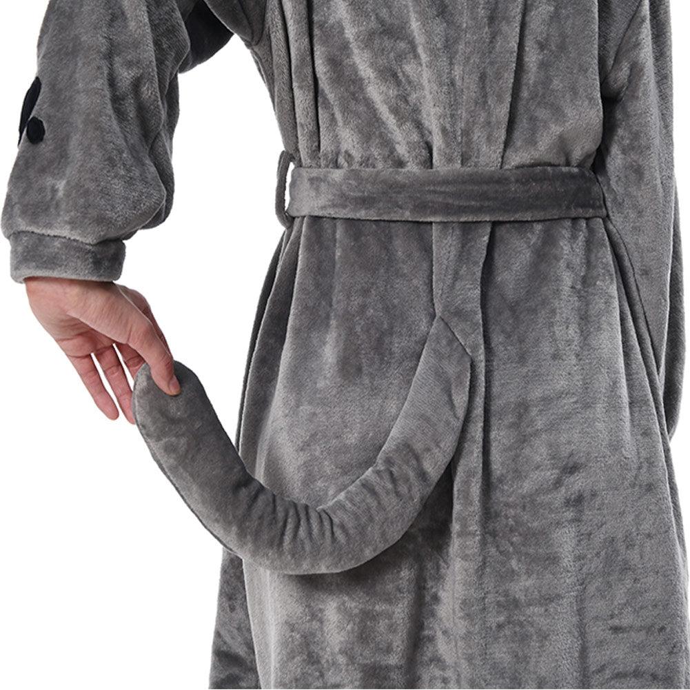 OLAOLA Women Adult Blue Cat Animal Onesie Plush Bathrobe Soft Flannel Warm Home Robe
