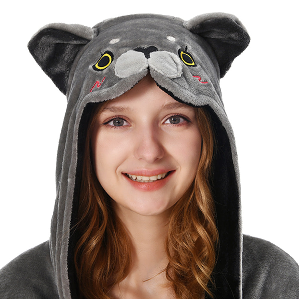 OLAOLA Women Adult Blue Cat Animal Onesie Plush Bathrobe Soft Flannel Warm Home Robe