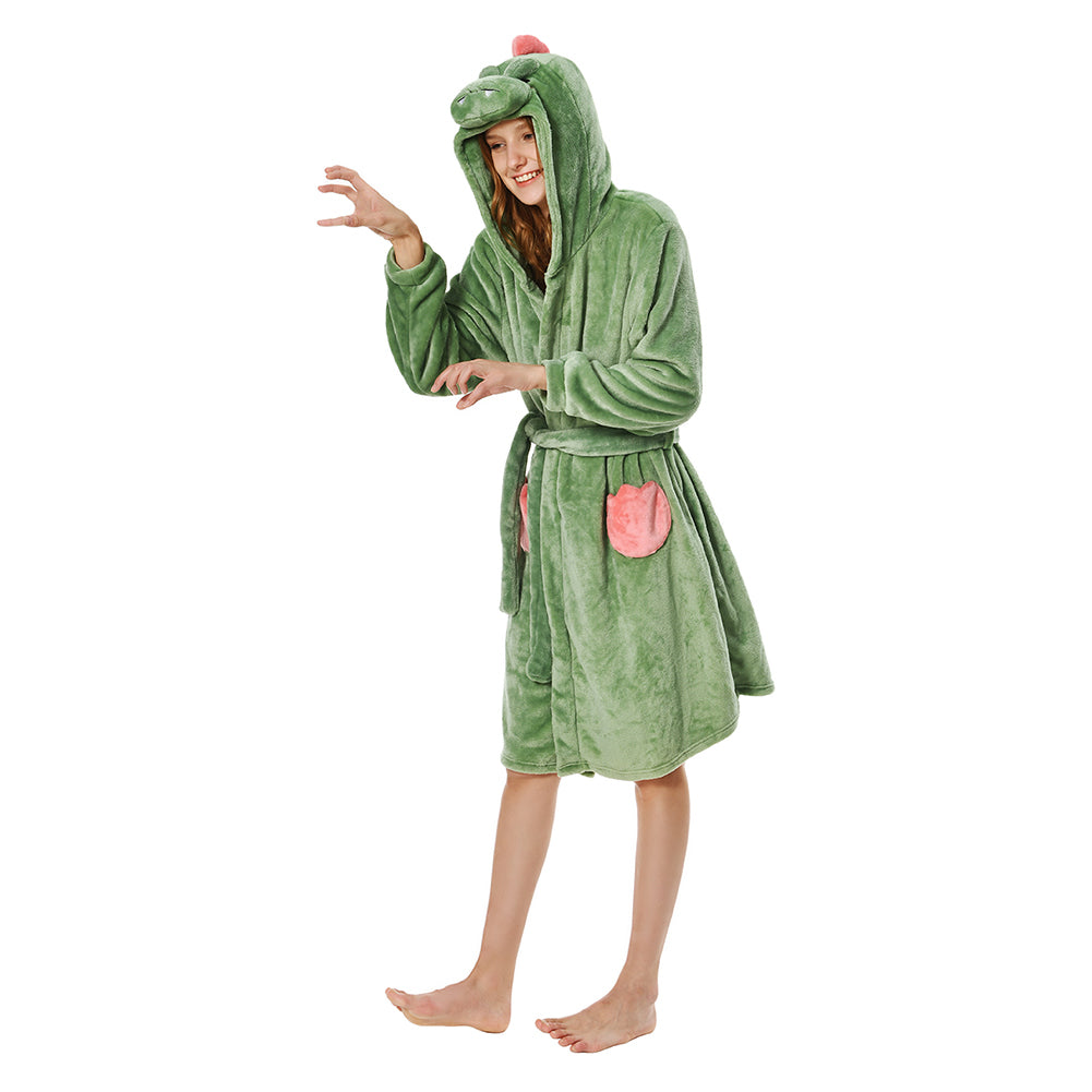 OLAOLA Women Adult Dinosaurs Animal Onesie Plush Bathrobe Soft Flannel Warm Home Robe