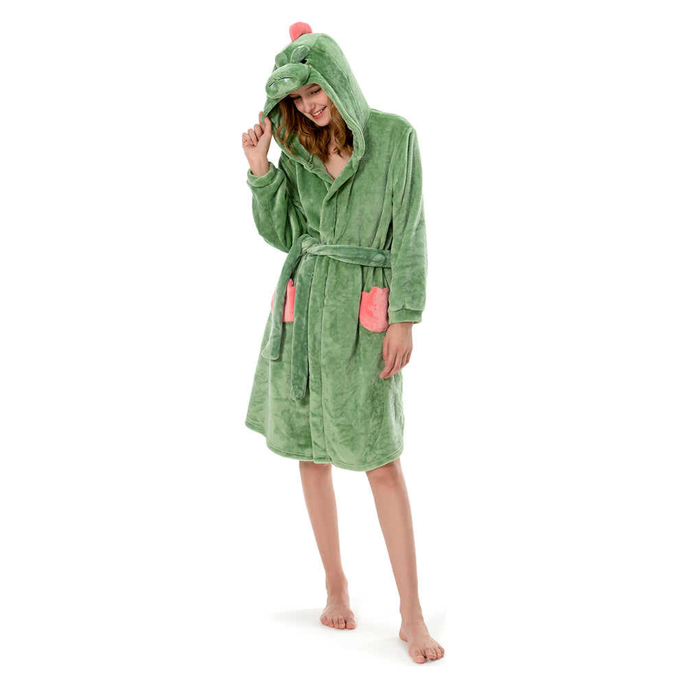 OLAOLA Women Adult Dinosaurs Animal Onesie Plush Bathrobe Soft Flannel Warm Home Robe