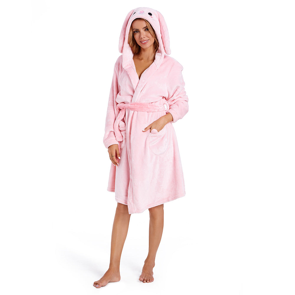 OLAOLA Women Adult Bunny Animal Onesie Plush Bathrobe Soft Flannel Warm Home Robe