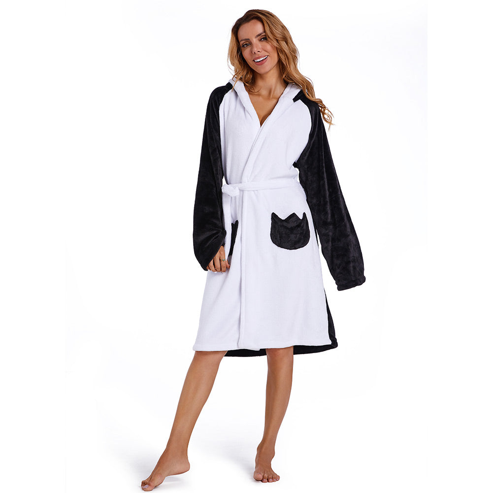 OLAOLA Women Adult Penguin Animal Onesie Plush Bathrobe Soft Flannel Warm Home Robe