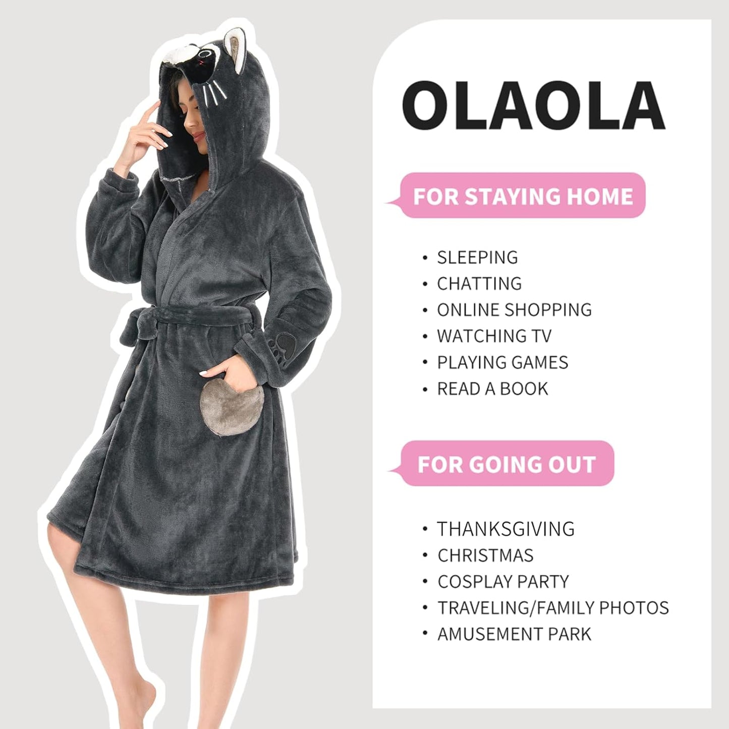 OLAOLA Women Adult Raccoon Animal Onesie Plush Bathrobe Soft Flannel Warm Home Robe