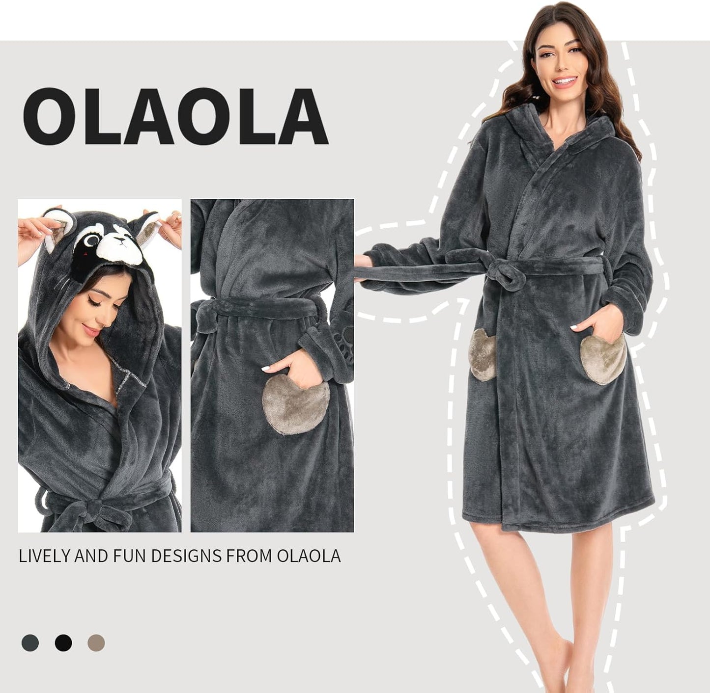 OLAOLA Women Adult Raccoon Animal Onesie Plush Bathrobe Soft Flannel Warm Home Robe