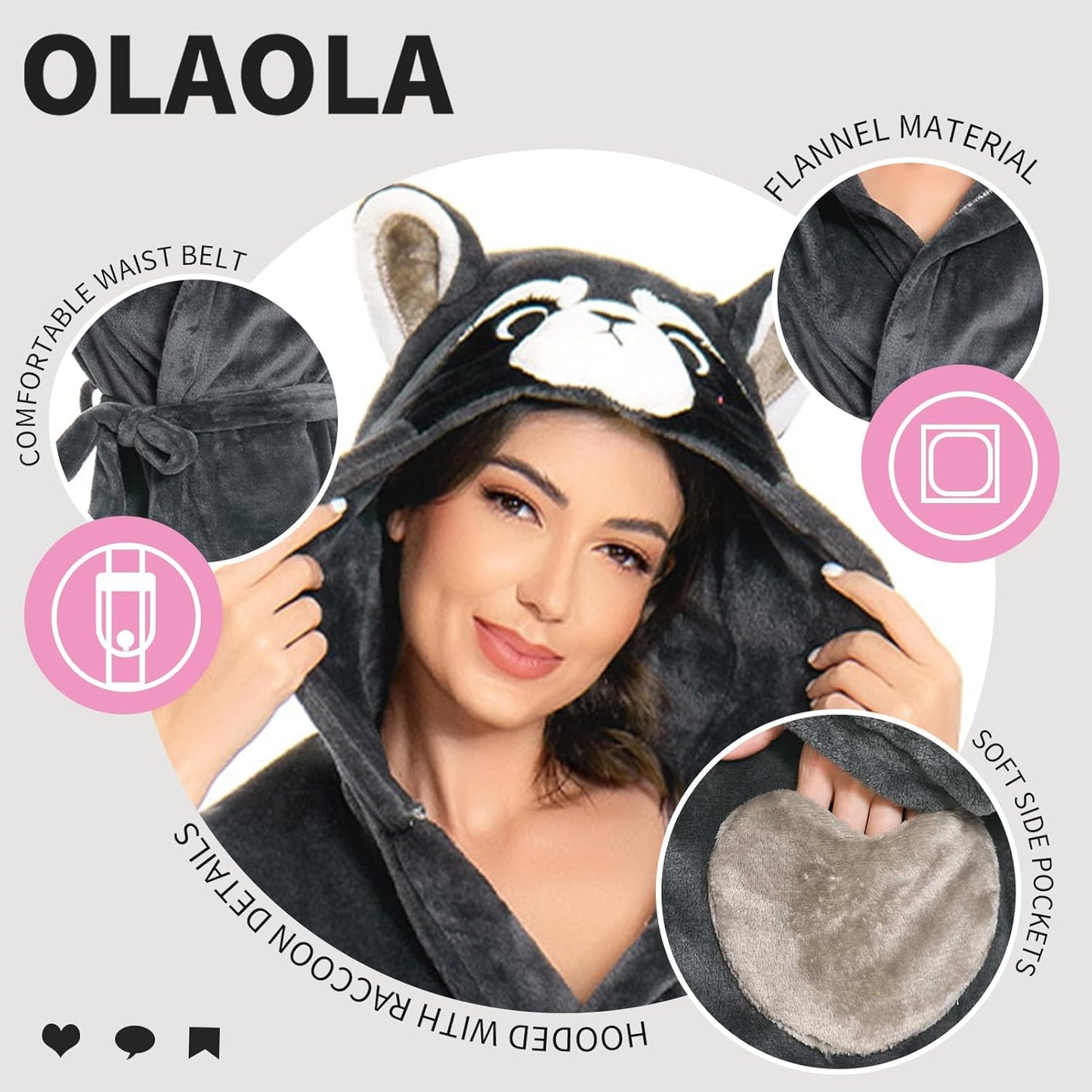 OLAOLA Women Adult Raccoon Animal Onesie Plush Bathrobe Soft Flannel Warm Home Robe