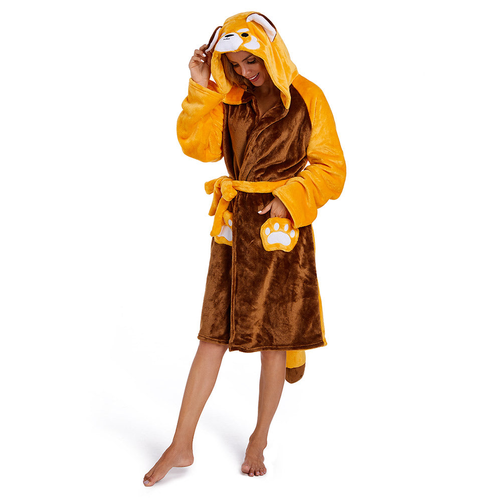 OLAOLA Women Adult Red Panda Animal Onesie Plush Bathrobe Soft Flannel Warm Home Robe