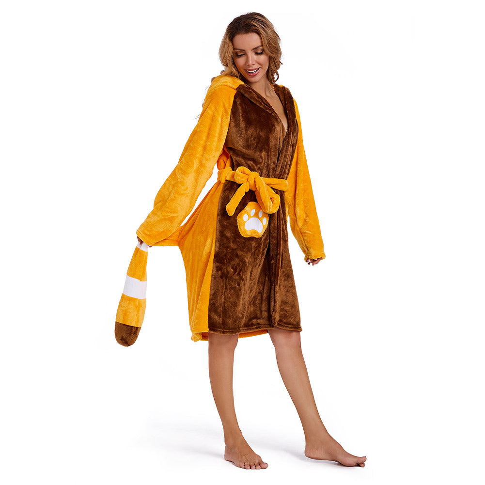 OLAOLA Women Adult Red Panda Animal Onesie Plush Bathrobe Soft Flannel Warm Home Robe