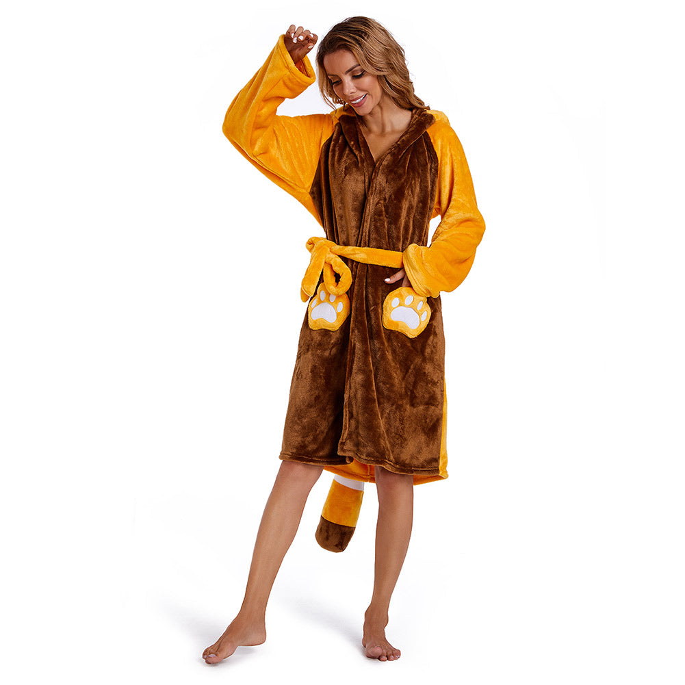 OLAOLA Women Adult Red Panda Animal Onesie Plush Bathrobe Soft Flannel Warm Home Robe