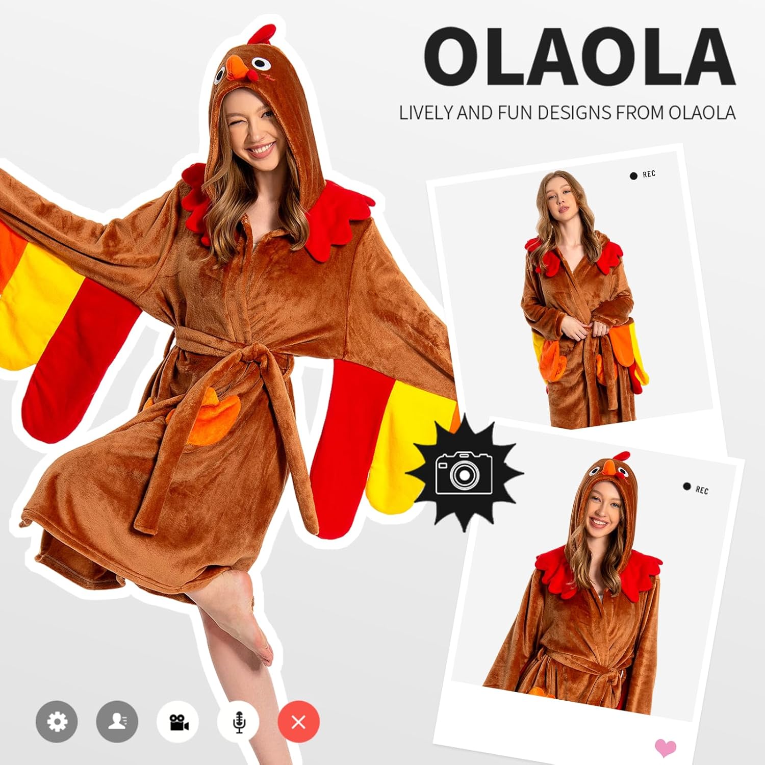 OLAOLA Women Adult Turkey Animal Onesie Plush Bathrobe Soft Flannel Loungewear Cozy Warm Home Robe
