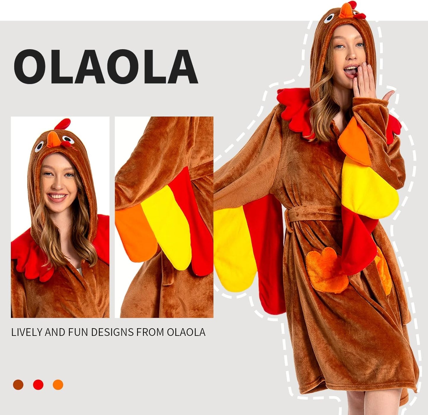 OLAOLA Women Adult Turkey Animal Onesie Plush Bathrobe Soft Flannel Loungewear Cozy Warm Home Robe