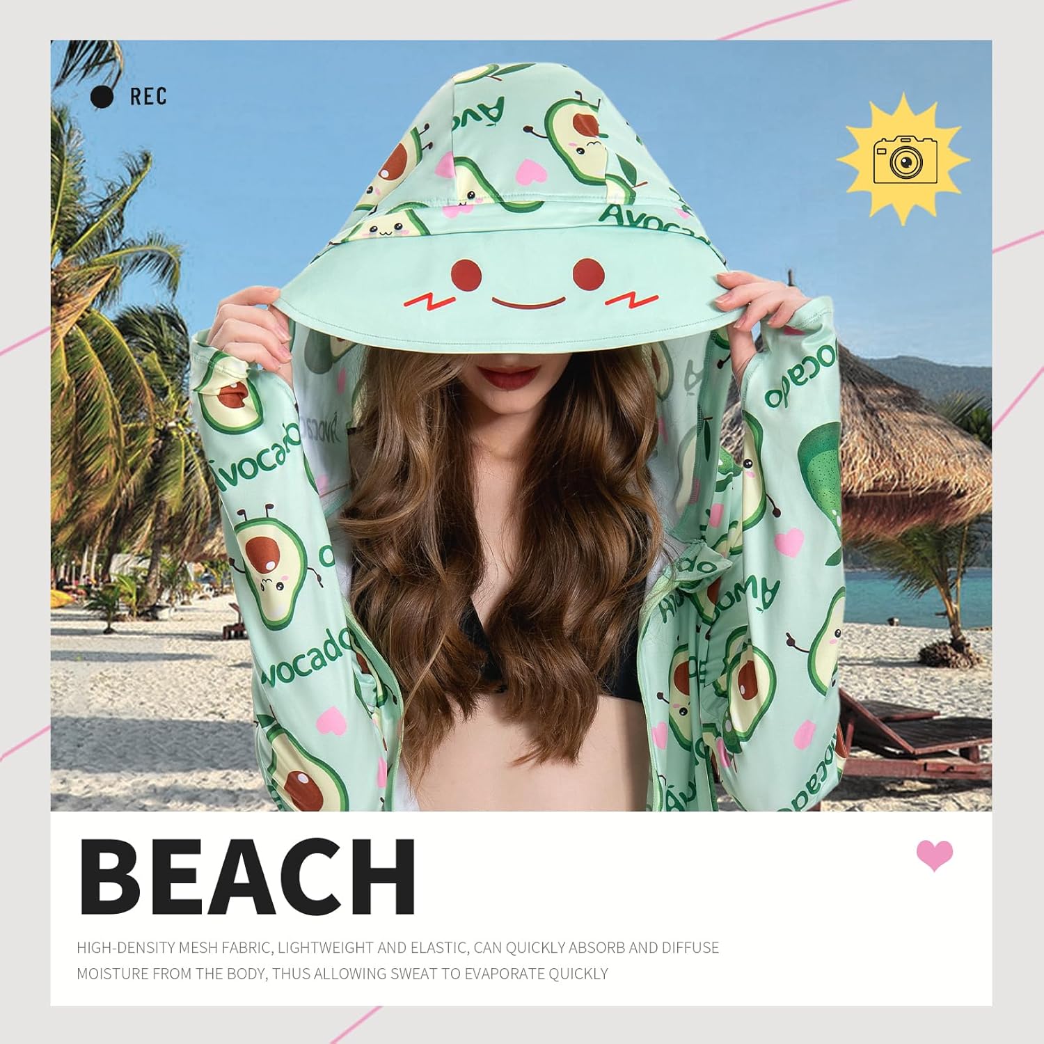 OLAOLA Women UPF 50+ Avocado Sun Protection Hoodie Beach Swim Cover Up Lightweight Long Sleeve Hiking Outdoor