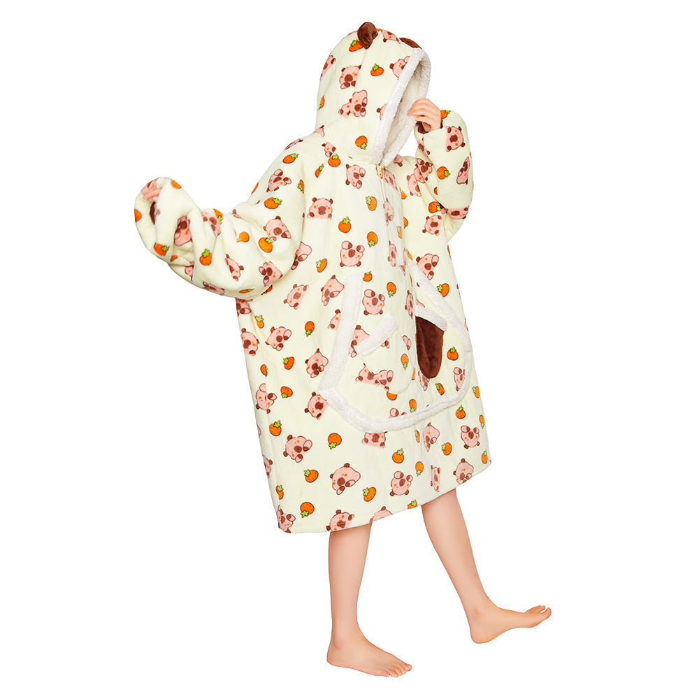 OLAOLA Yellow Capybara Kawaii Printed Wearable Blanket Hoodie Animals Onesie Oversized Soft Homwear With Giant Pocket For Adult