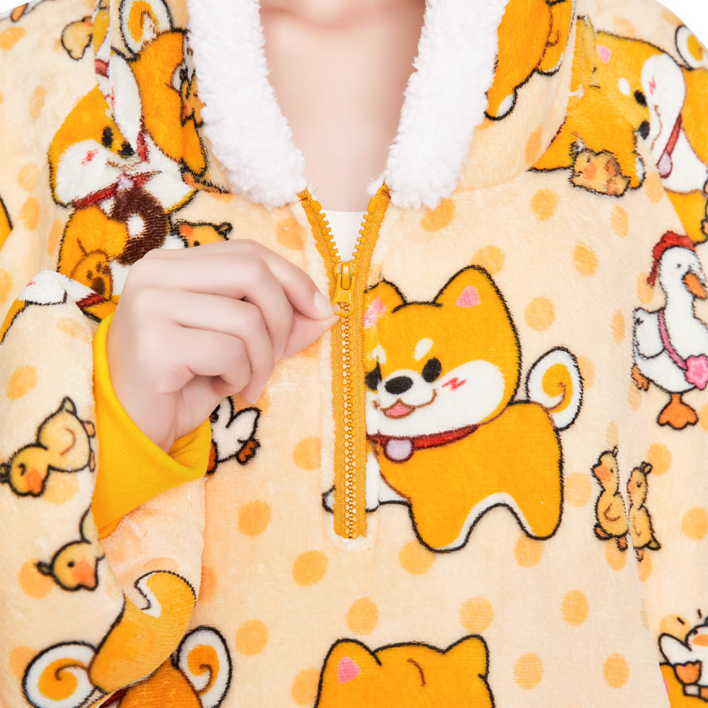 OLAOLA Yellow Dog Wearable Blanket Hoodie Shiba Inu Animals Onesie Oversized Soft Homwear With Giant Pocket For Adult