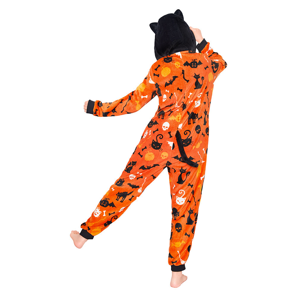 OLAOLA Yellow Printed Cat Pajamas Plush Animals Onesie Adult Soft Sleepwear Halloween Carnival Suit