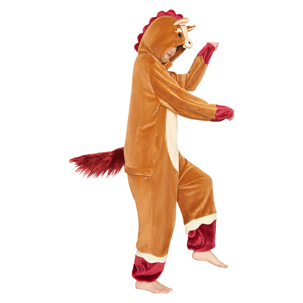 OLAOLA Zodiac Horse Pyjamas Unisex Adult Plush Animals Onesie Christmas Pajamas Warm Home One-Piece Sleepwear
