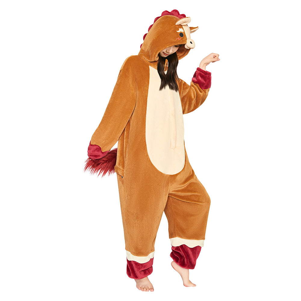 OLAOLA Zodiac Horse Pyjamas Unisex Adult Plush Animals Onesie Christmas Pajamas Warm Home One-Piece Sleepwear