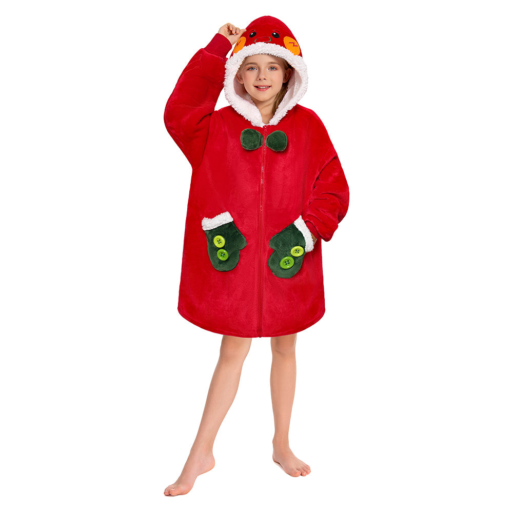 Kids OLAOLA Red Gingerbread Man Zipper Wearable Blanket Hoodie Animals Onesie Oversized Soft Christmas Homewear