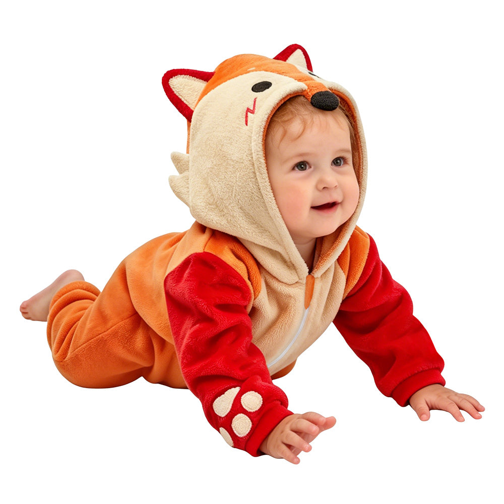 OLAOLA Baby Fox Jumpsuit Cozy Pajamas Soft Animal Onesie Toddler Romper Plush Dress Up Infant Outfits Halloween Suit