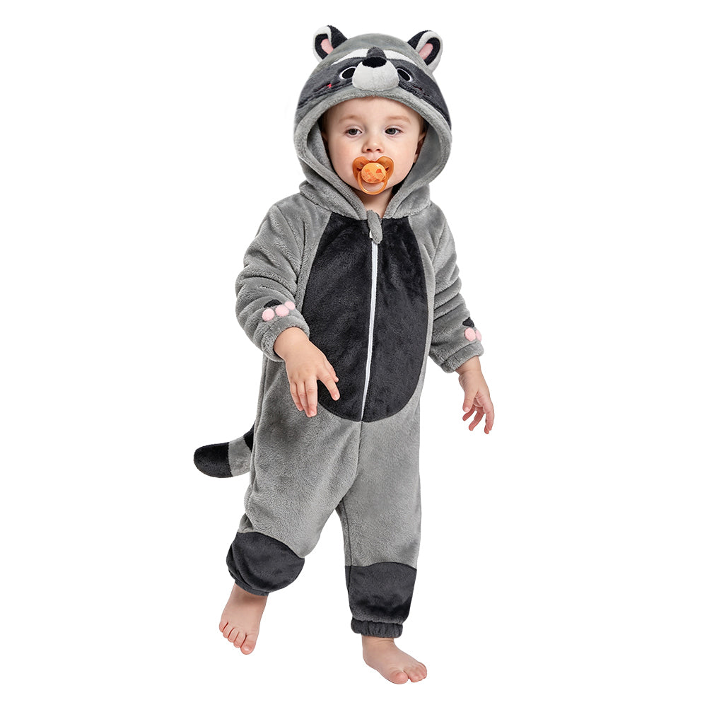 OLAOLA Baby Gray Raccoon Jumpsuit Pajamas Animal Onesie Toddler Romper Plush Dress Up Infant Outfits Halloween Suit