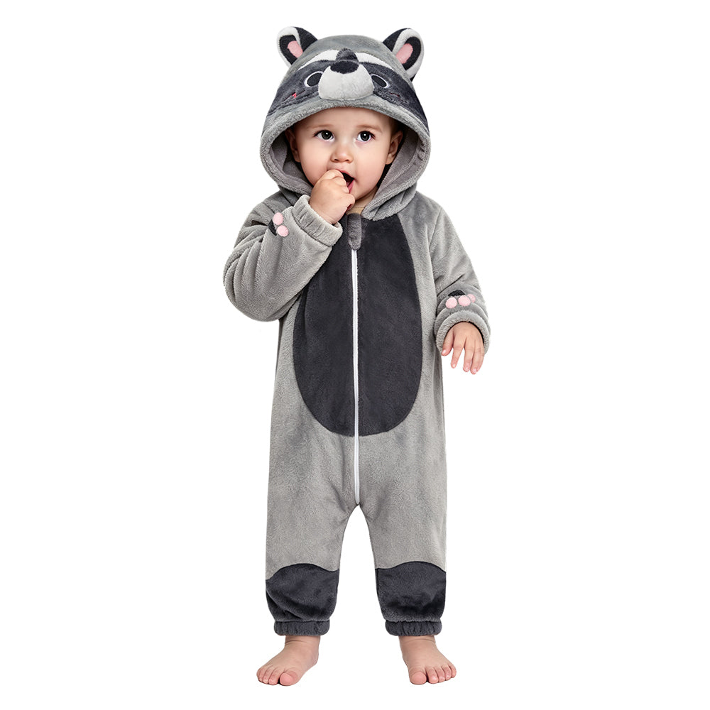 OLAOLA Baby Gray Raccoon Jumpsuit Pajamas Animal Onesie Toddler Romper Plush Dress Up Infant Outfits Halloween Suit