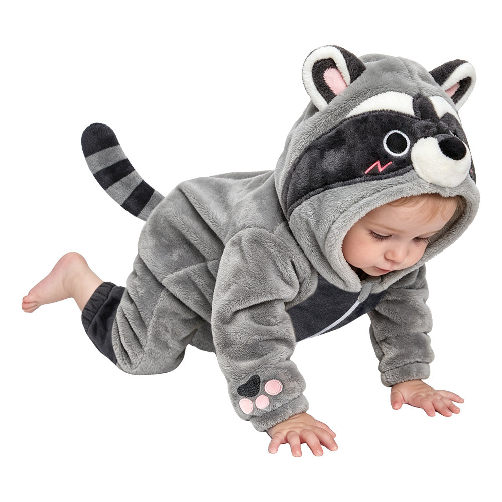 OLAOLA Baby Gray Raccoon Jumpsuit Pajamas Animal Onesie Toddler Romper Plush Dress Up Infant Outfits Halloween Suit
