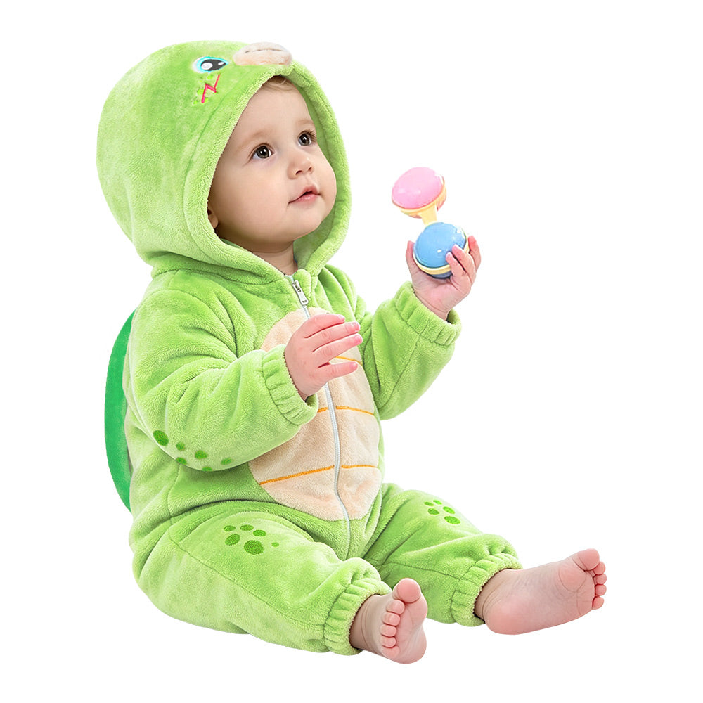 OLAOLA Baby Green Turtle Jumpsuit Animal Onesie Cozy Flannel Pajamas Plush Toddler Romper Infant Outfits Halloween Suit