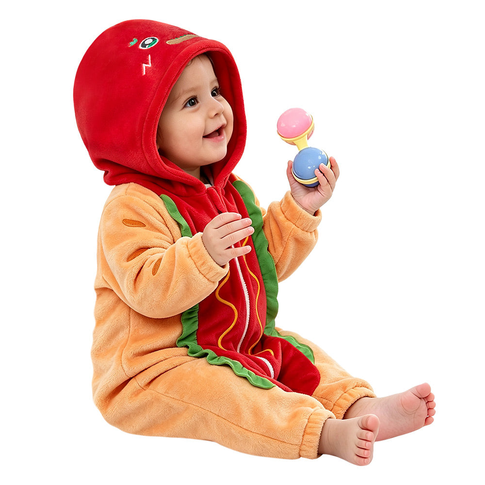 OLAOLA Baby Hot Dog Infant Jumpsuit Animal Costume Unisex Toddler Onesie Soft Cozy Flannel Halloween Cosplay Romper