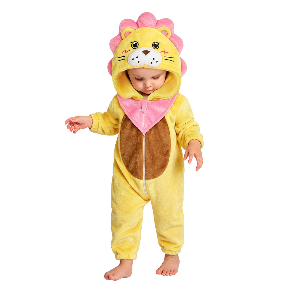 OLAOLA Baby Lion Jumpsuit Animal Onesie Cozy Flannel Pajamas Toddler Romper Plush Dress Up Infant Outfits Halloween Suit