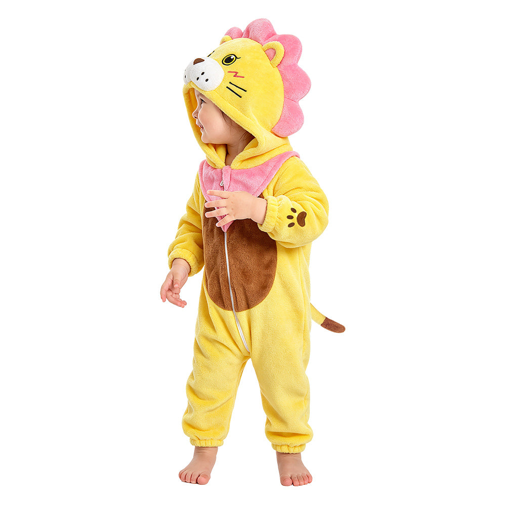 OLAOLA Baby Lion Jumpsuit Animal Onesie Cozy Flannel Pajamas Toddler Romper Plush Dress Up Infant Outfits Halloween Suit