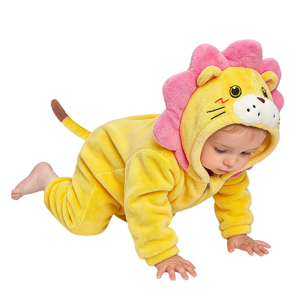 OLAOLA Baby Lion Jumpsuit Animal Onesie Cozy Flannel Pajamas Toddler Romper Plush Dress Up Infant Outfits Halloween Suit