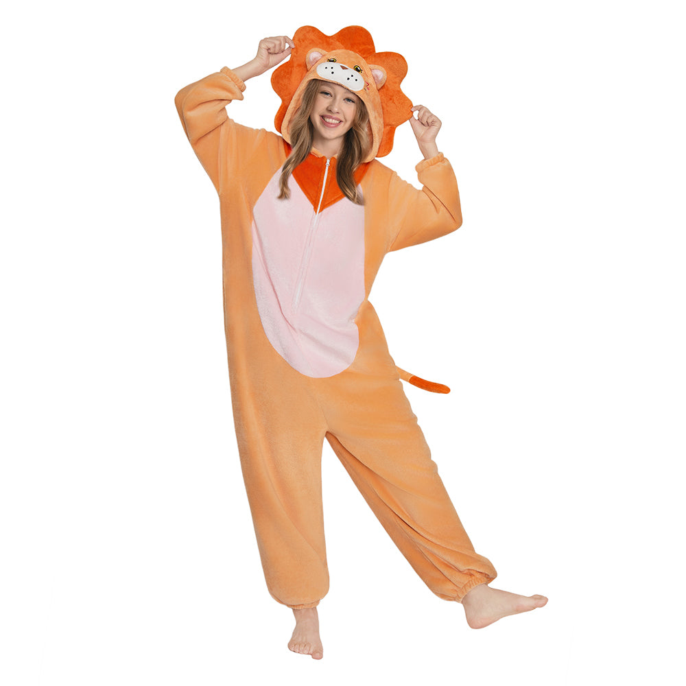 OLAOLA Lion Animals Onesie Soft Flannel Pajamas Warm Cozy One Piece Adult Cosplay Sleepwear Halloween Carnival Costume