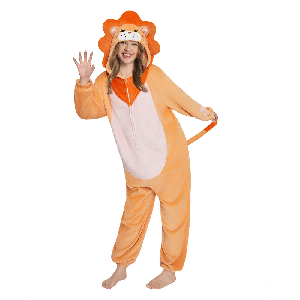 OLAOLA Lion Animals Onesie Soft Flannel Pajamas Warm Cozy One Piece Adult Cosplay Sleepwear Halloween Carnival Costume