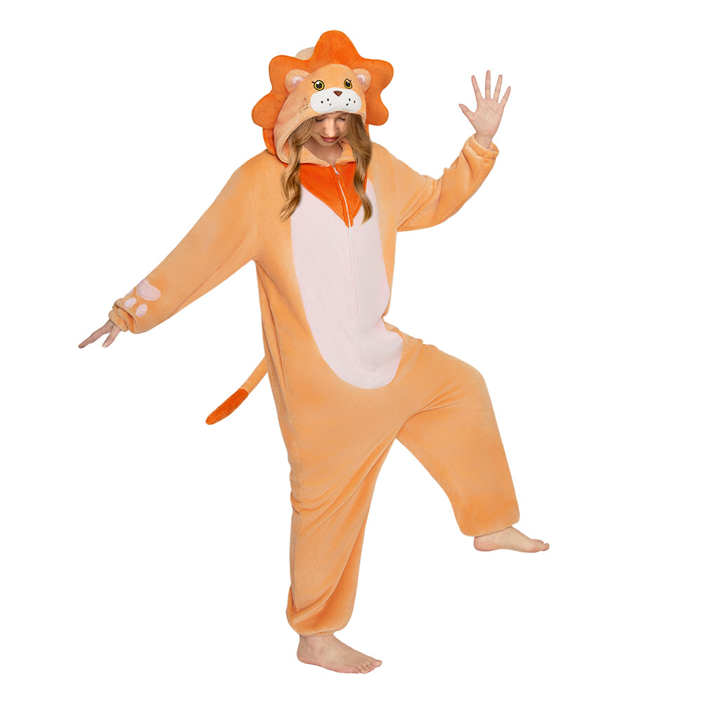 OLAOLA Lion Animals Onesie Soft Flannel Pajamas Warm Cozy One Piece Adult Cosplay Sleepwear Halloween Carnival Costume