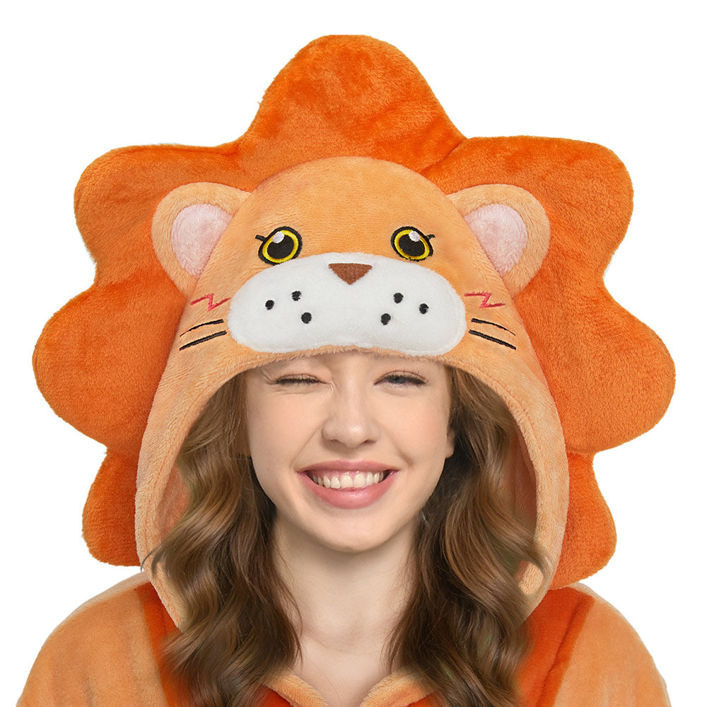OLAOLA Lion Animals Onesie Soft Flannel Pajamas Warm Cozy One Piece Adult Cosplay Sleepwear Halloween Carnival Costume