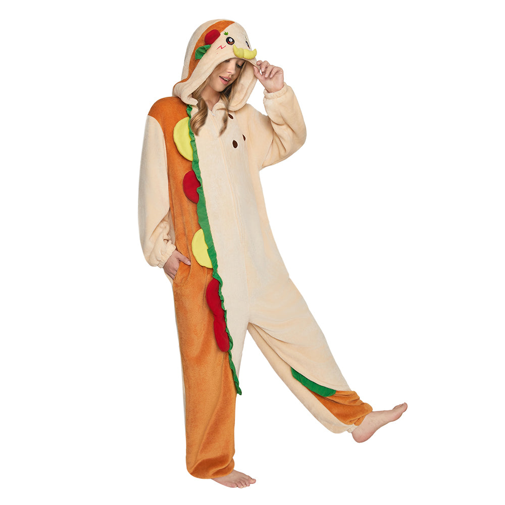 OLAOLA Taco Pajamas Food Onesie Plush Warm Home One Piece For Adult Unisex Halloween Christmas Costume