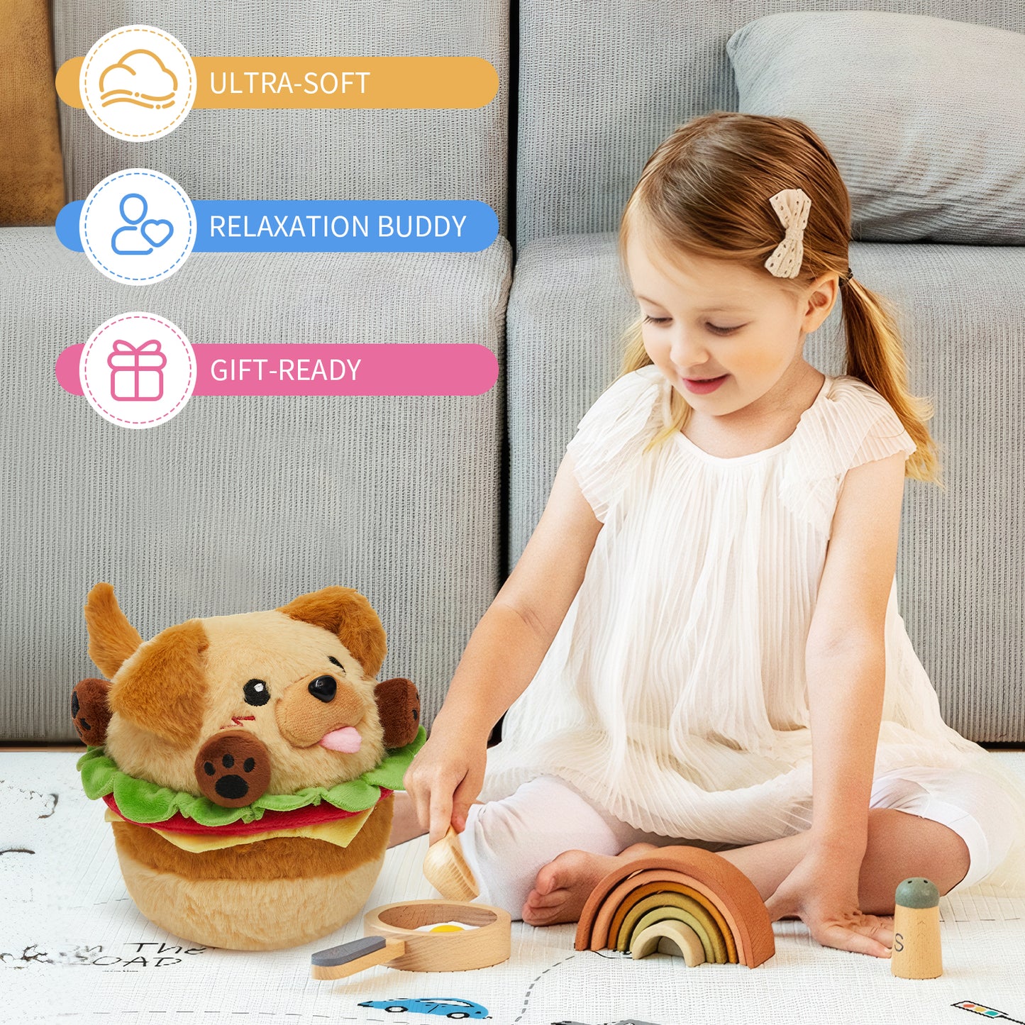 18CM OLAOLA Original Cute Hamburger Puppy Dog Dolls Soft Stuffed Dolls Animals Food Plush Toys Plushies Birthday Gift